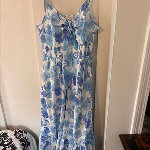 NWT Grace Karin Blue and White Floral Tie-Front Maxi Dress - Size M